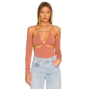 NOT YOURS TO KEEP Thierry Rosewood Pink Jersey Cut Out Thong Bodysuit, Size XS